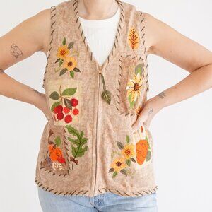 VTG Tiara International Embroidered Fall Vest Grandmacore Cottagecore Cabin L